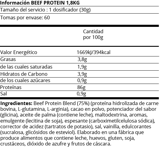 FICHA NUTRICIONAL BEEF PROTEIN - 1,8KG
