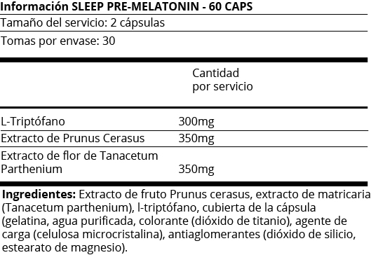 FICHA NUTRICIONAL SLEEP PRE-MELATONIN - 60 CAPS
